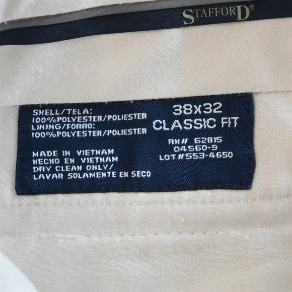 Stafford 48R 36x32 Ivory White Beige Mens Jacket Pants‎ Suit